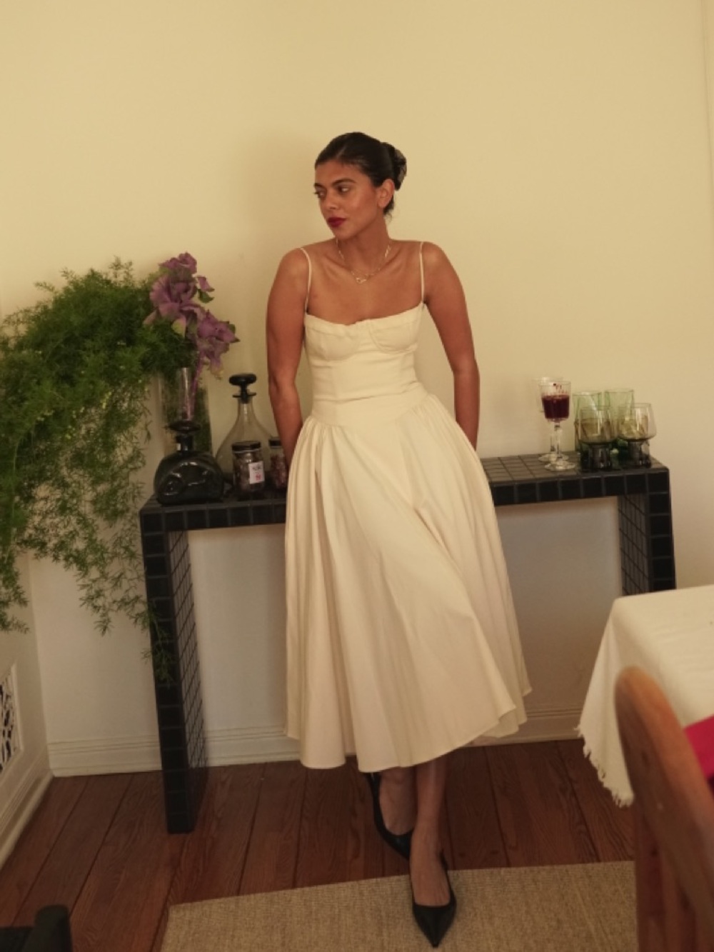 House of CB SAMARIA Vintage Cream Corset Midi Sundress